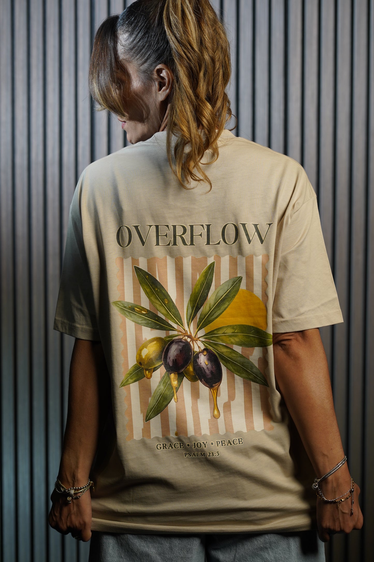 Oversized Striped Beige- Back Print