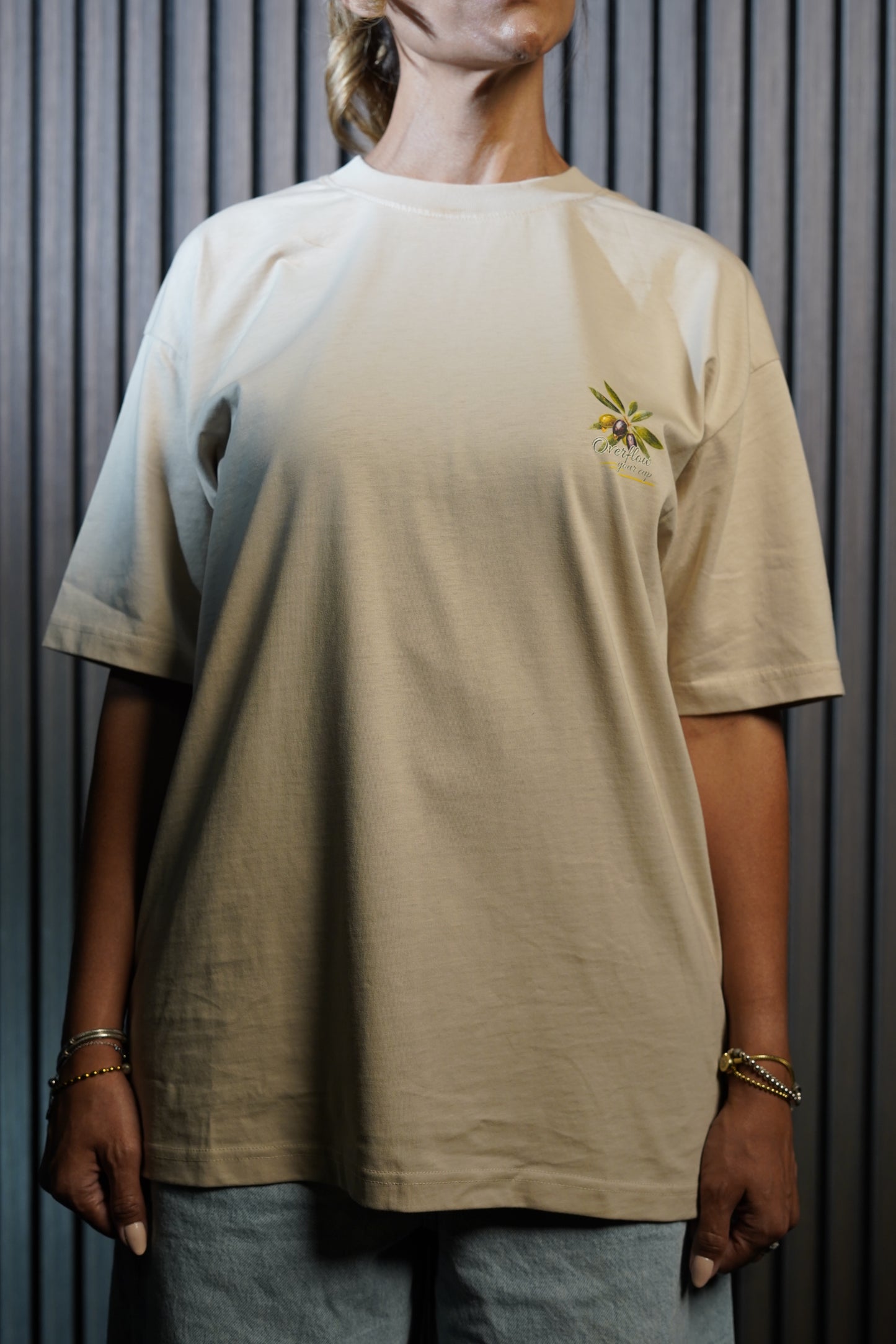 Oversized Striped Beige- Back Print